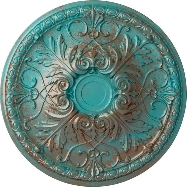 Ekena Millwork 3-1/2 in. x 32-3/8 in. x 32-3/8 in. Polyurethane Tristan Ceiling Medallion, Copper Green Patina