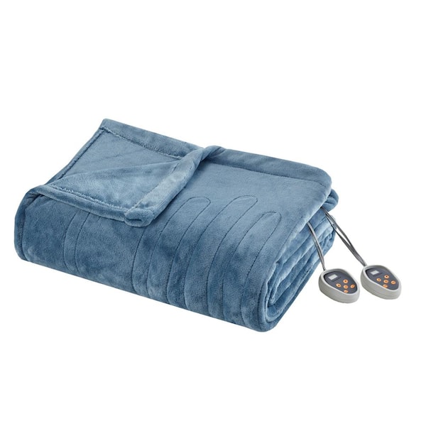 Beautyrest 84 in. x 90 in. Heated Plush Sapphire Blue Queen Blanket
