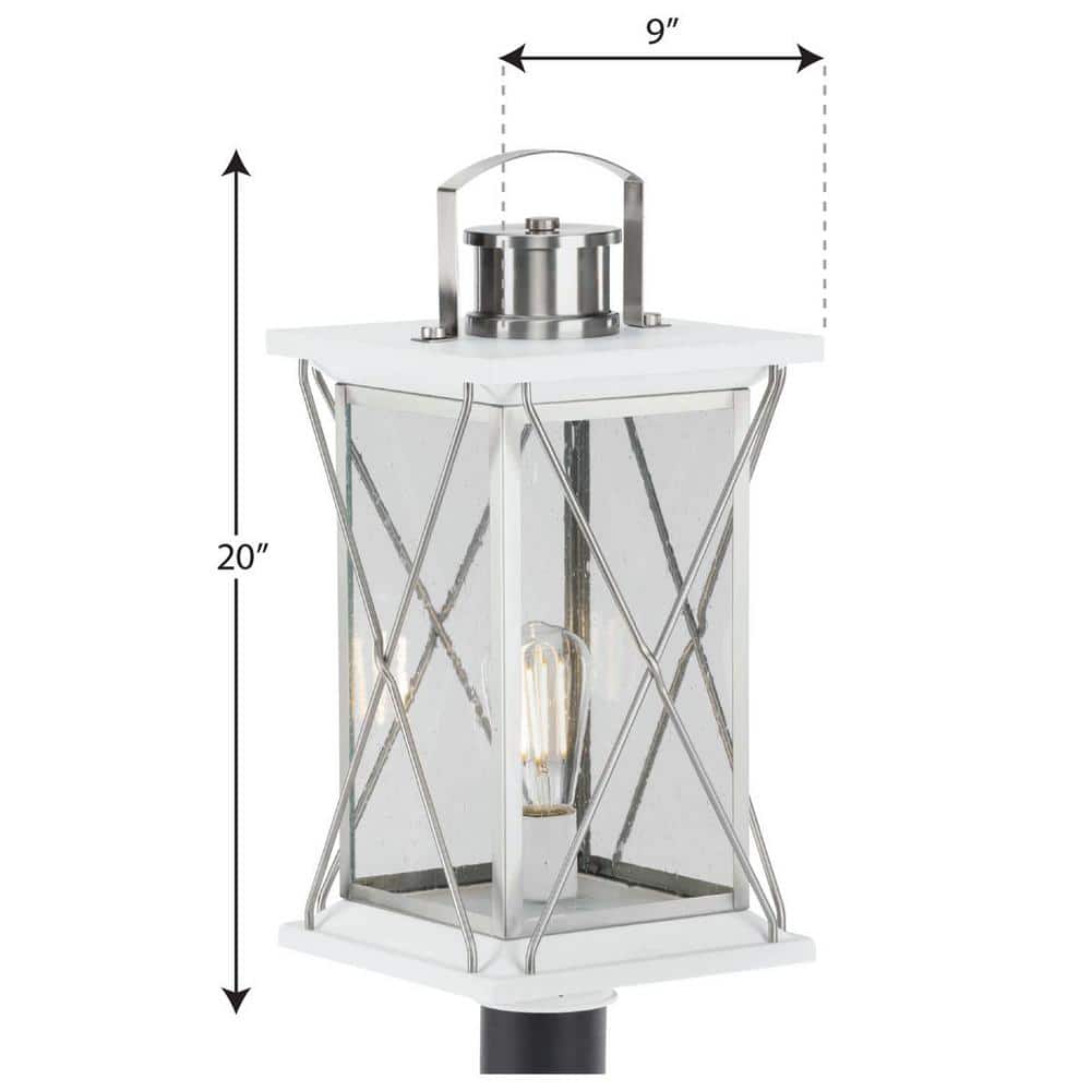 Barlowe Stainless Steel Outdoor Post Lantern with Clear Seeded Glass