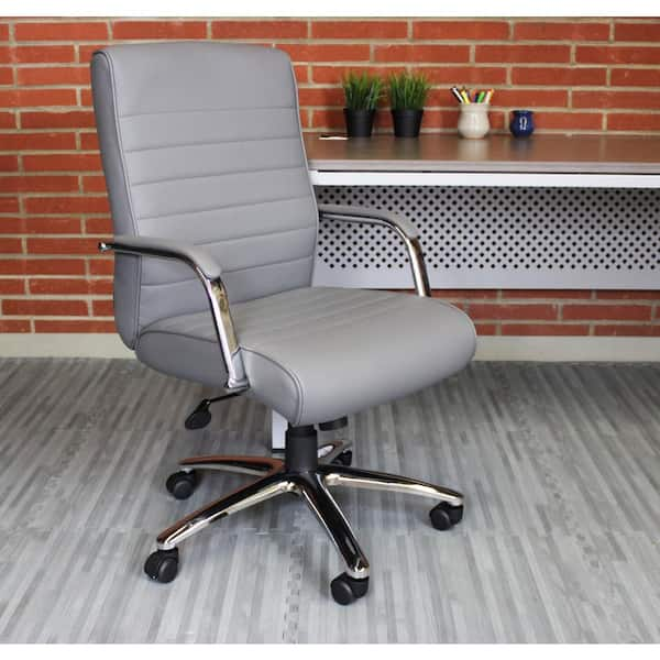 BOSS Office Products High Back Desk Chair Grey Vinyl Chrome Frame