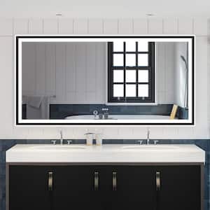 72 in. W x 36 in. H Large Rectangular Framed Dimmable Plug Back Front LED Light Bathroom Vanity Mirror in Matte Black
