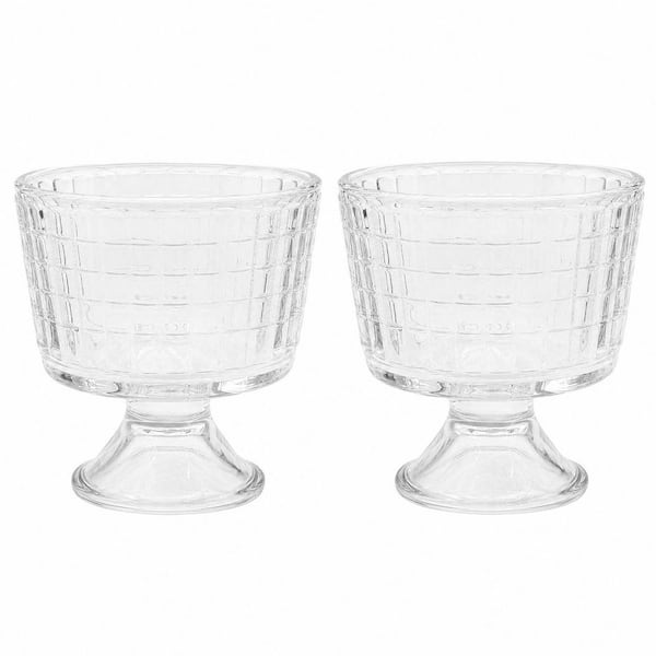 6 Pack Footed Glass Dessert Cups 10 oz Ice Cream Bowls with Heavy Base and Vintage Crystal Trifle Design