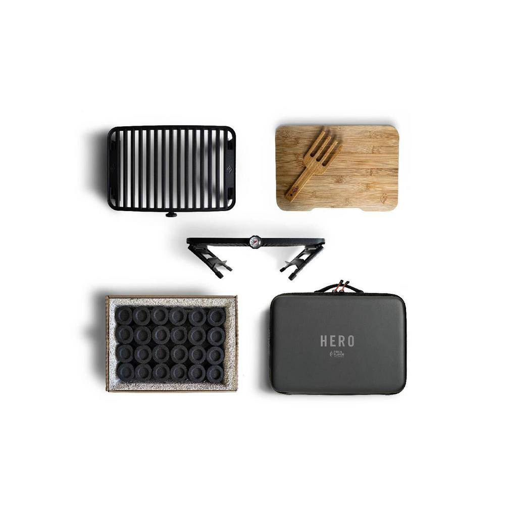 Ultra-Portable Black Charcoal Grill with Bamboo Accessories