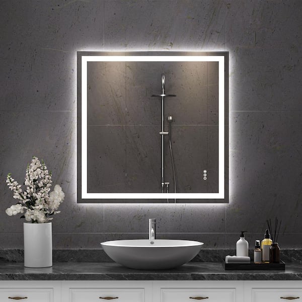 WOODSAM 36 in. W x 36 in. H square Frameless LED Light Anti-Fog Wall Bathroom Vanity Mirror Super Bright Front-Lit and Backlit