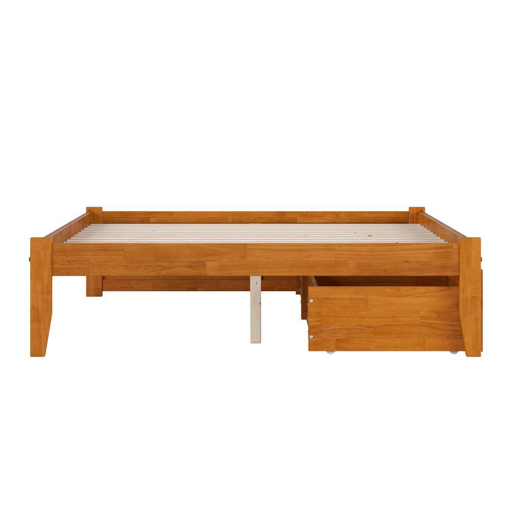 Light Toffee Solid Wood Queen Platform Bed with Storage Drawers