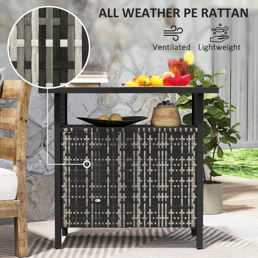 Mixed-Gray Wicker and Plastic Outdoor Pool Towel Storage Cabinet