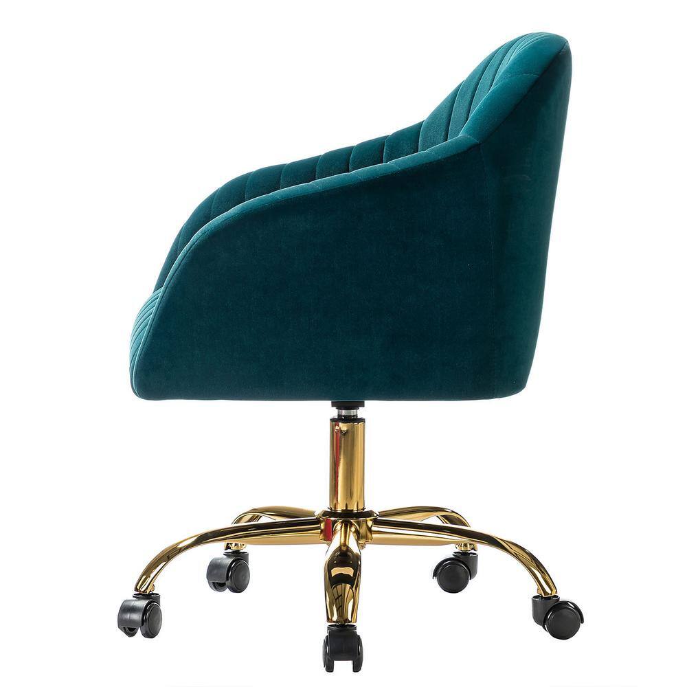 Teal Velvet Swivel Task Chair with Gold Metal Base