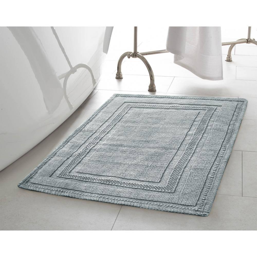 Gray Blue Cotton Stonewash Racetrack Bath Rug 17 x 24