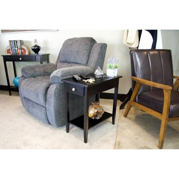 13 in. Black 23 in. Tall Rectangle Acacia Wood End Table with
