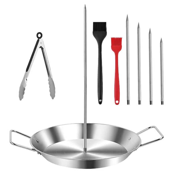 Stainless Steel Vertical Rotisserie Chicken Shawarma Al Pastor Gyro Pan with Skewer and Tongs for Oven Grill
