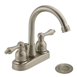 4 in. Centerset 2-Handle High-Arc Bathroom Faucet in Satin Nickel with Drain