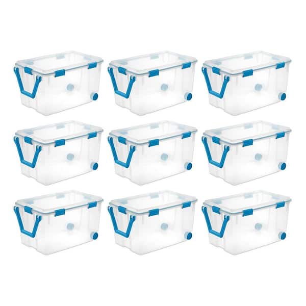 Sterilite 120 qt. Plastic Home Storage Box with Latching Lid in Clear, 9-Pack