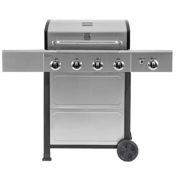 KENMORE Kenmore 4 Burner Open Cart Propane Gas BBQ Grill with Side Burner, Stainless Steel