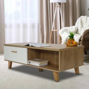 47.20 in. Rosewood Rectangle Particle Board Coffee Table with Two Drawers, Solid Wood Handles and Legs