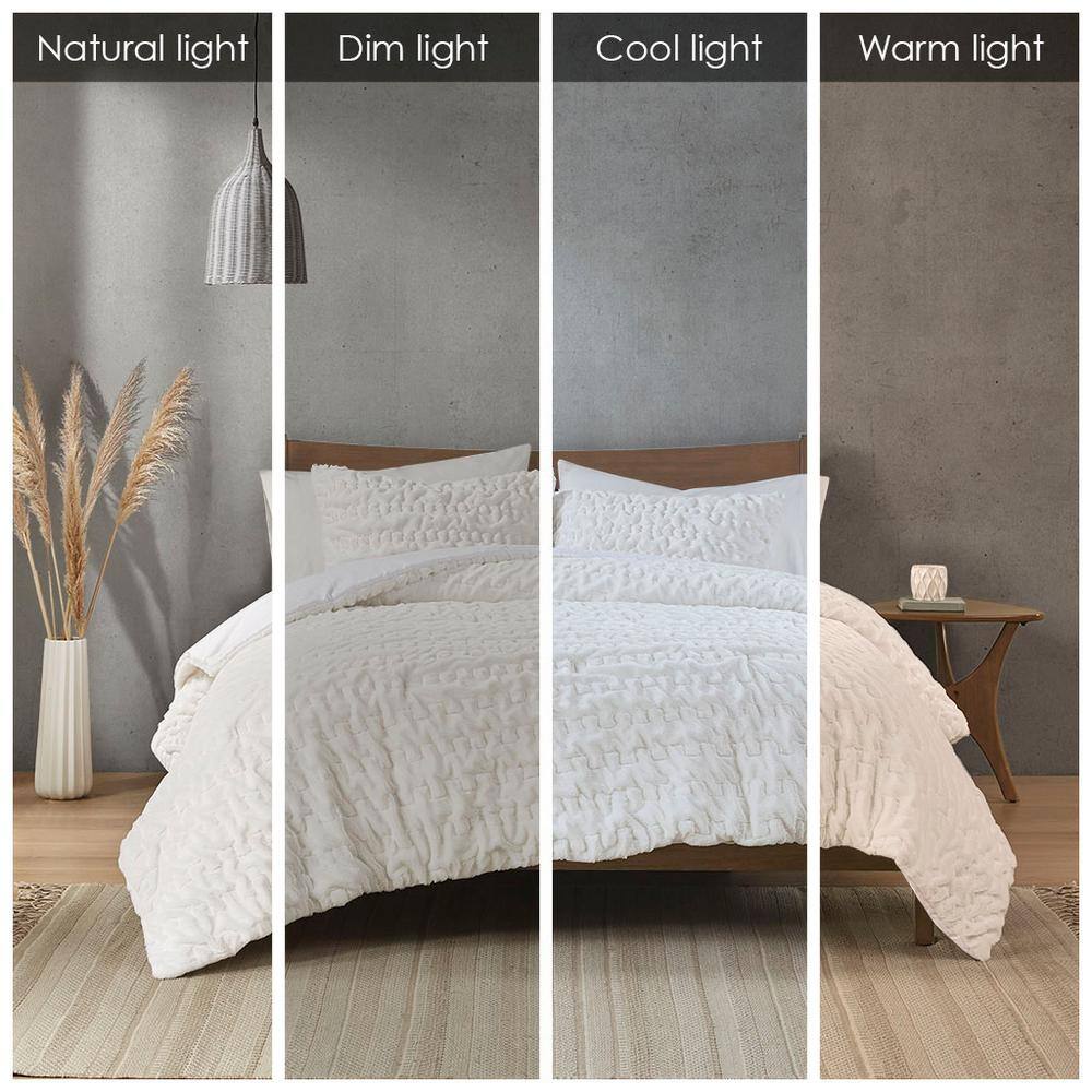 Ivory Ruched Faux Fur Full Comforter Set with Microfiber