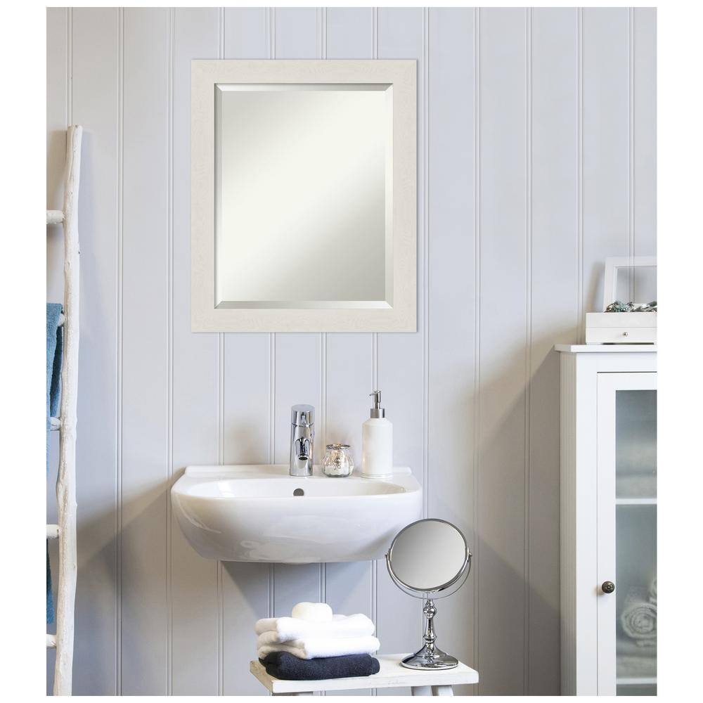 Rustic Plank White and Gold Rectangular Vanity Mirror