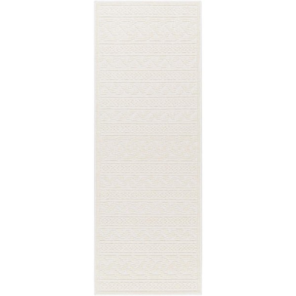 Lyna Cream Stripe 3 ft. x 7 ft. Machine-Washable Indoor Runner Area Rug