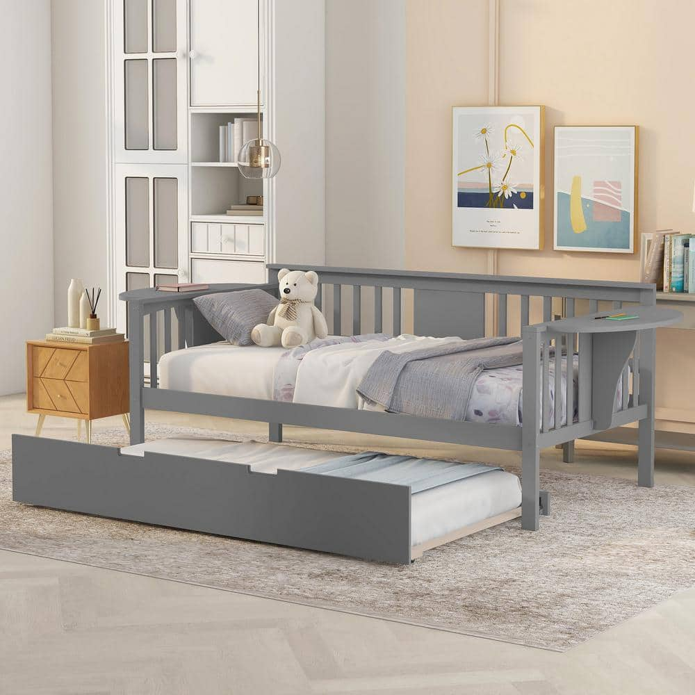 URTR Gray Twin Size Daybed with Trundle, Daybed Frames with Small ...