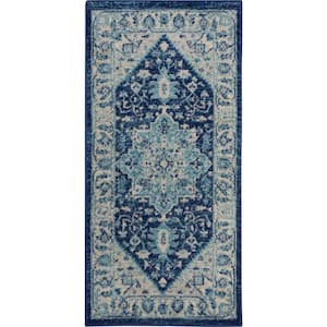 Tranquil Ivory/Navy doormat 2 ft. x 4 ft. Persian Vintage Kitchen Area Rug