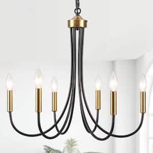 6-Light 23.62 in. Black/Gold Classic Chandelier for Kitchen Living Room with No Bulbs Included