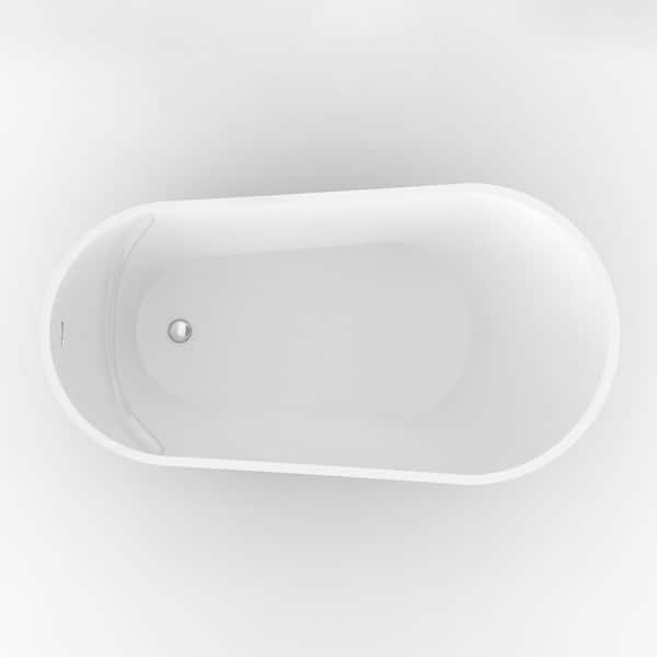 ANGELES HOME 55 in. x 30.75 in. Acrylic Freestanding Soaking Bathtub in Gloss White with Overflow and Drain