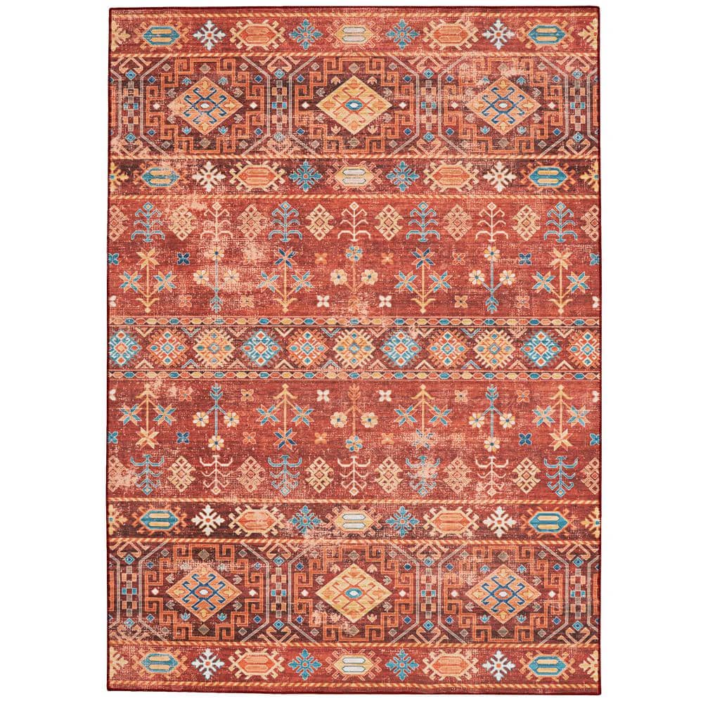 Washable Rosa Red/Ivory 2 ft. x 3 ft. Rectangle Abstract Area Rug