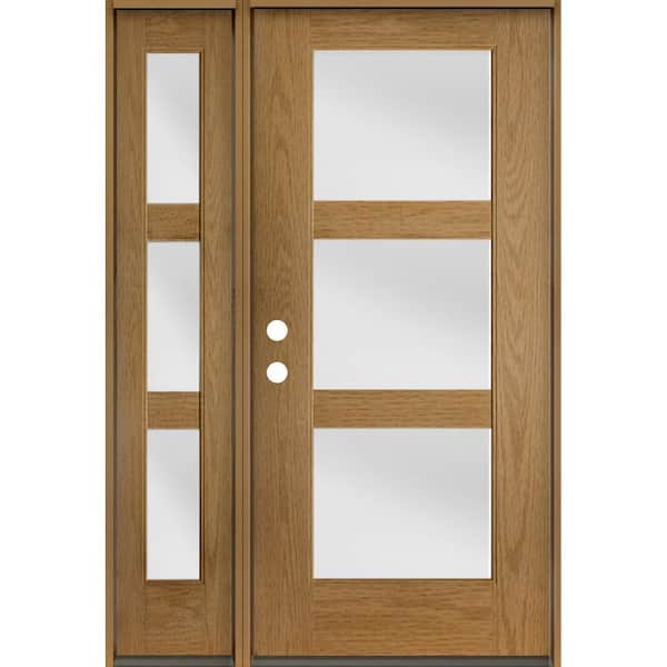 Krosswood Doors BRIGHTON Modern 50 in. x 80 in. 3-Lite Right-Hand/Inswing Satin Glass Bourbon Stain Fiberglass Prehung Front Door LSL