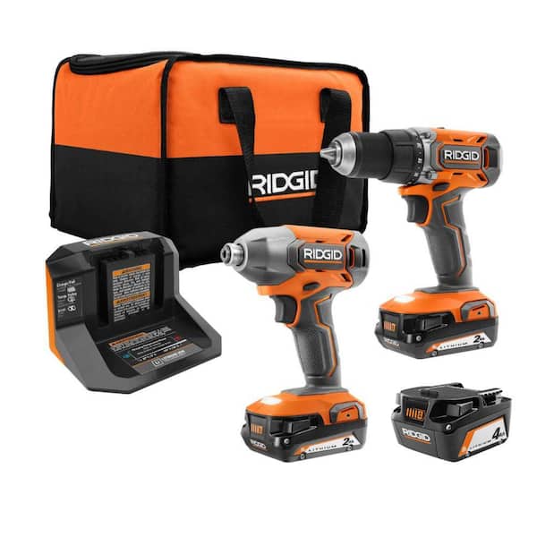 RIDGID 18V Cordless 2-Tool Combo Kit with 1/2 in. Drill/Driver, 1/4 in. Impact Driver, (3) Batteries, Charger, and Bag