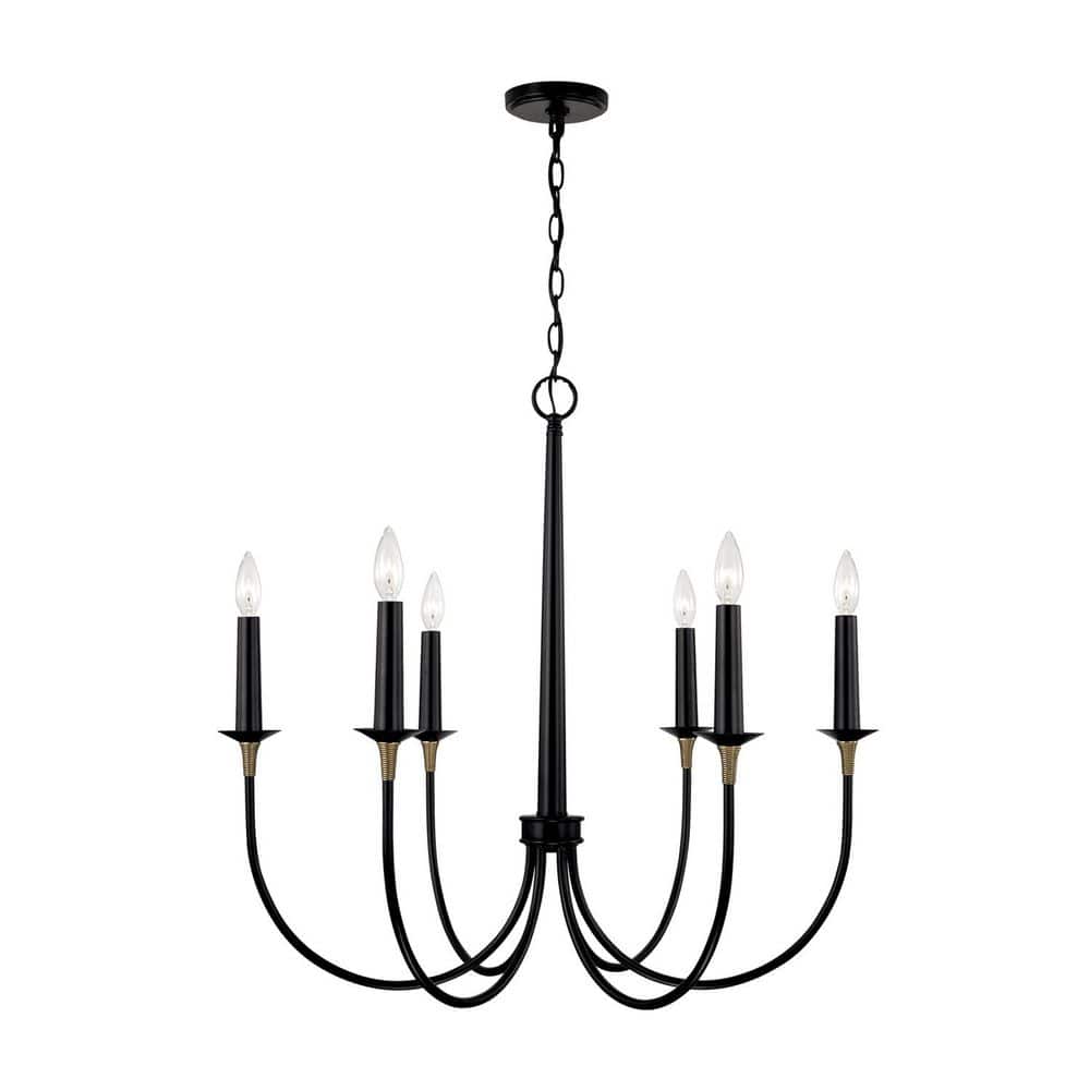 30.5 in. W x 29 in. H 6-Light Medium Chandelier in Matte Black with Brass Wrapped Detail price history on PriceWatchPro