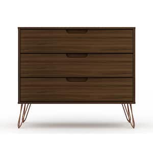 3-Drawer Brown Mid-Century Modern Dresser