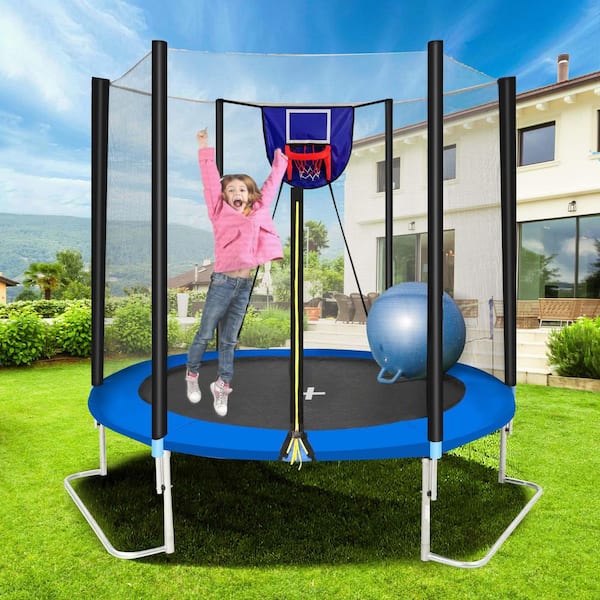 SUNRINX FLIPZA 8 ft. Trampoline with Basketball Hoop and Enclosure Net