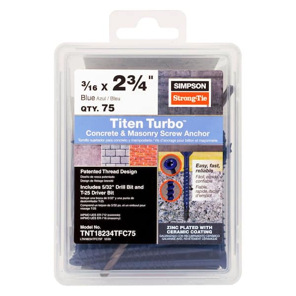 Titen Turbo 3/16 in. x 2-3/4 in. 6-Lobe Flat-Head Concrete and Masonry Screw, Blue (75-Piece)