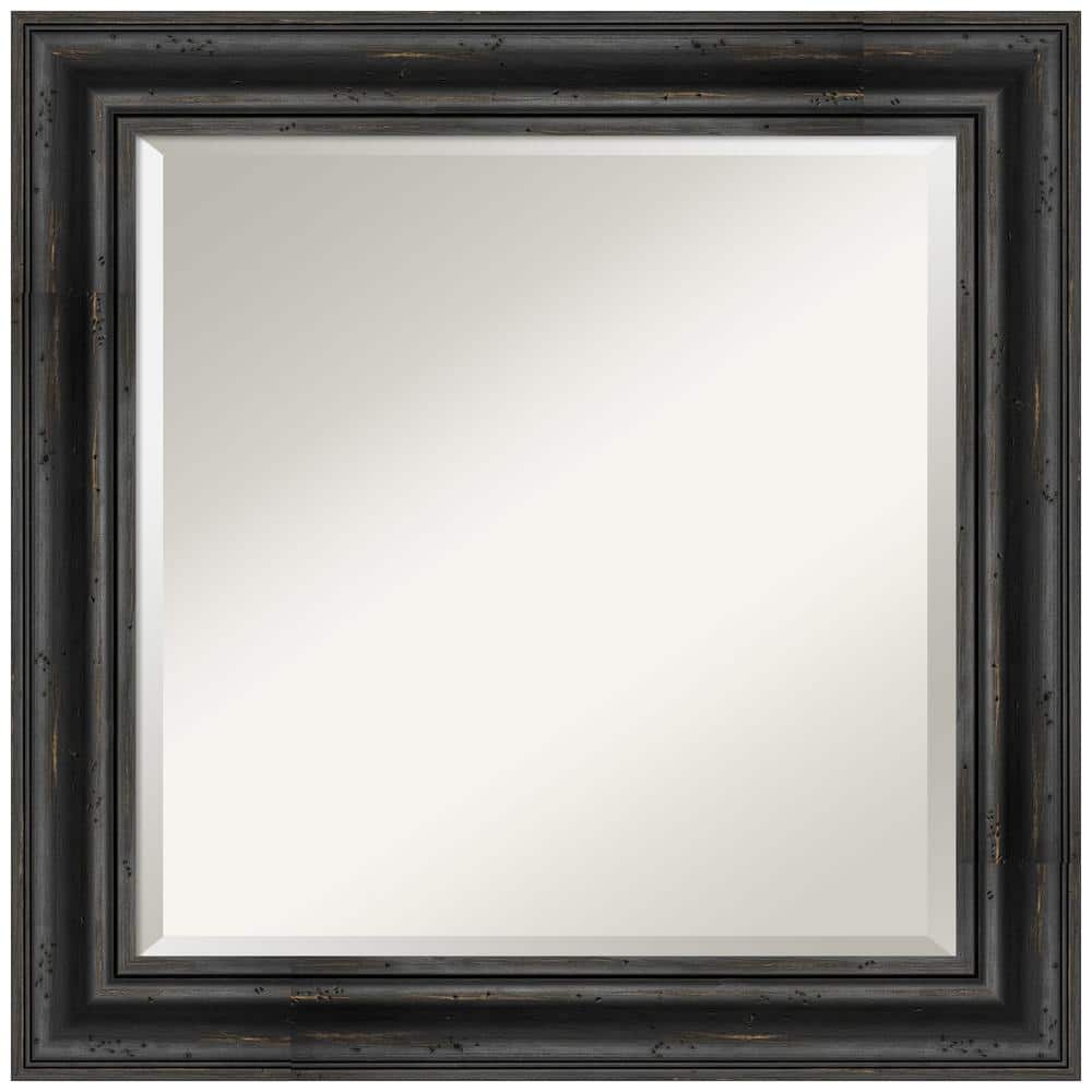 Rustic Pine Black 25.5 in. x 25.5 in. Beveled Square Wood Framed Bathroom Wall Mirror in Black price history on PriceWatchPro