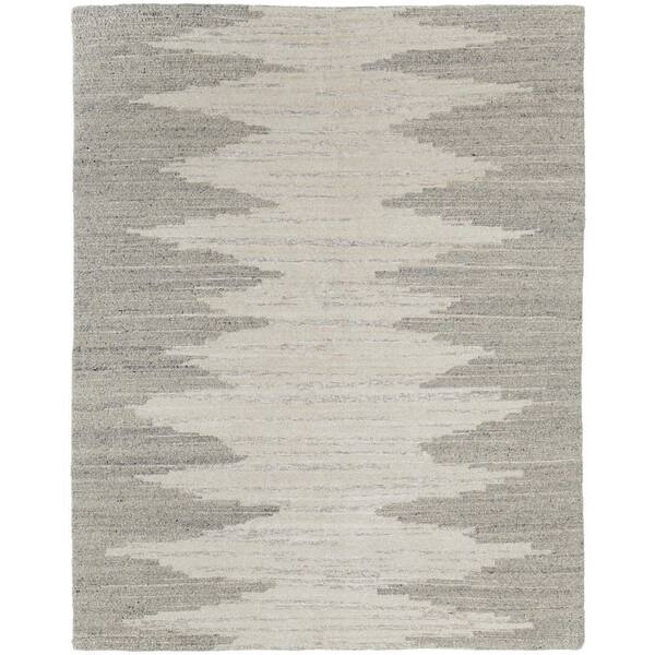 9' X 13' Gray and Ivory Ombre Hand Woven Area Rug