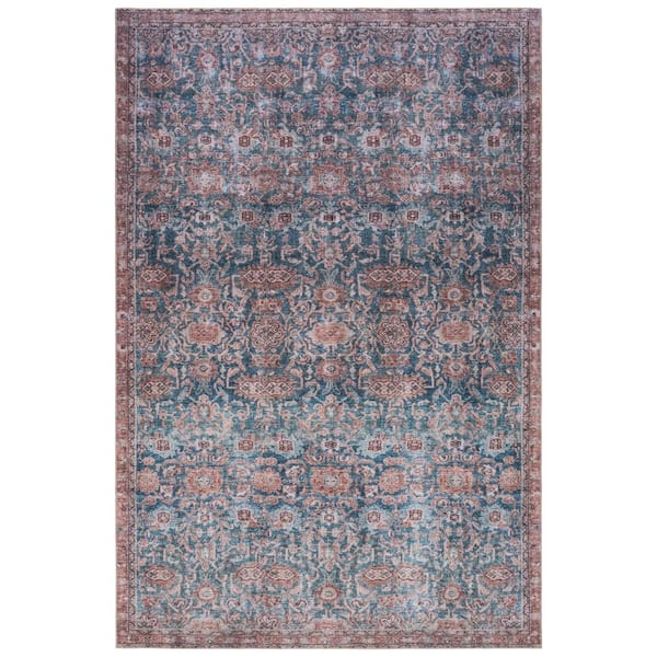 Vintage Heriz 8 ft. x 10 ft. Blue/Brown Floral Ornate Washable Area Rug