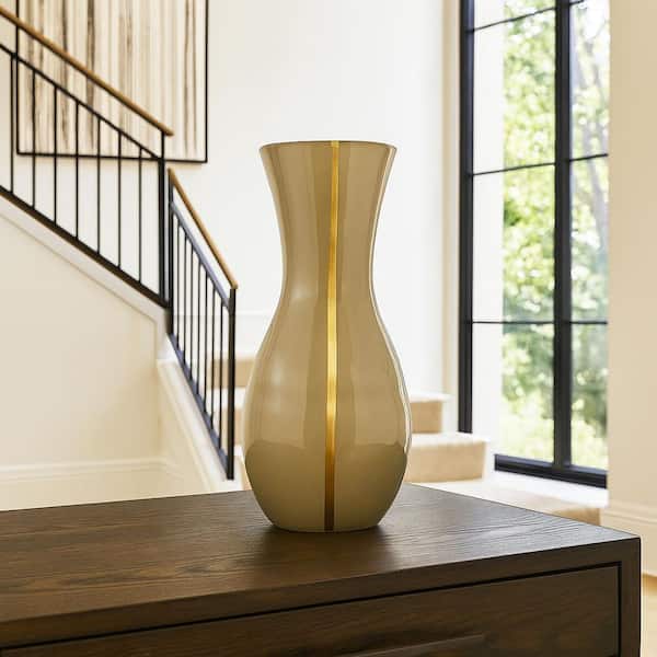 castellousa Ivory 13.5 Inch Tall Decorative Handmade Urn Shape Glass Modern Flower Vase