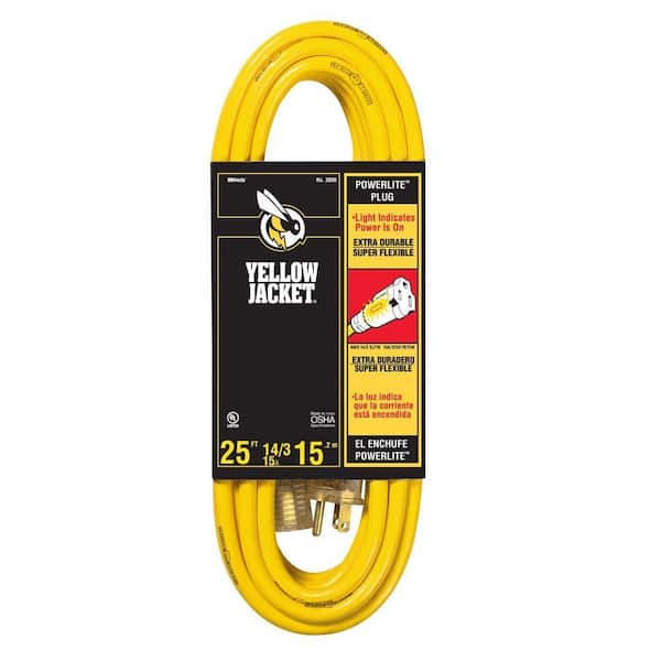 Yellow Jacket 25 ft. 14/3 SJTW Outdoor Heavy-Duty 15 Amp Contractor Extension Cord with Power Light Plug