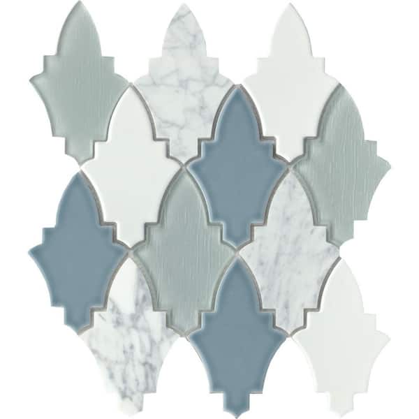 EMSER TILE Fleur Viole 11.18 in. x 11.89 in. Floral Polished Glass Mosaic Tile (0.923 sq. ft./Each)
