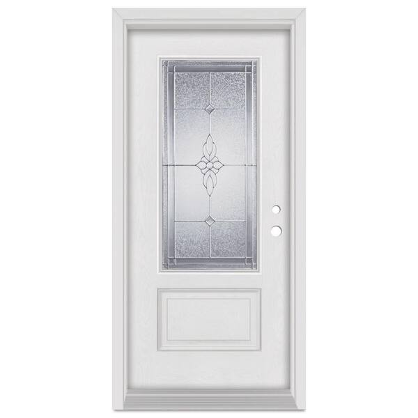 Stanley Doors 32 in. x 80 in. Victoria Left-Hand Zinc Finished Fiberglass Mahogany Woodgrain Prehung Front Door