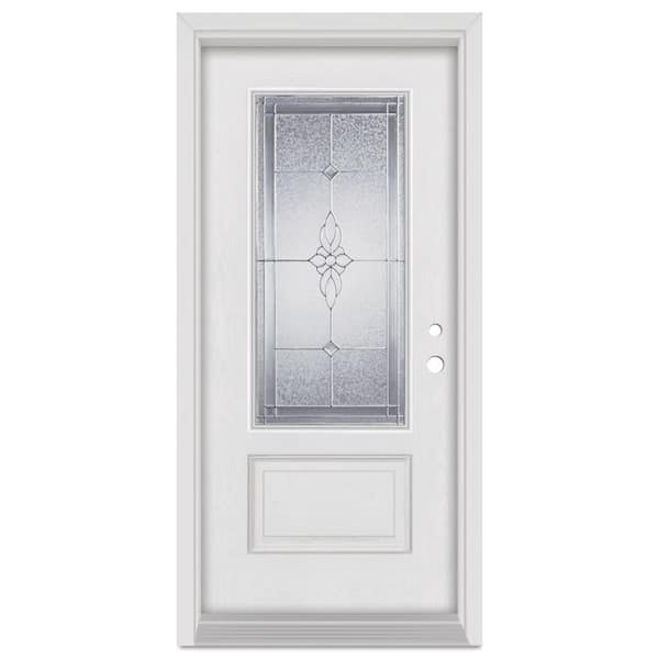 Stanley Doors 36 in. x 80 in. Victoria Left-Hand Zinc Finished Fiberglass Mahogany Woodgrain Prehung Front Door