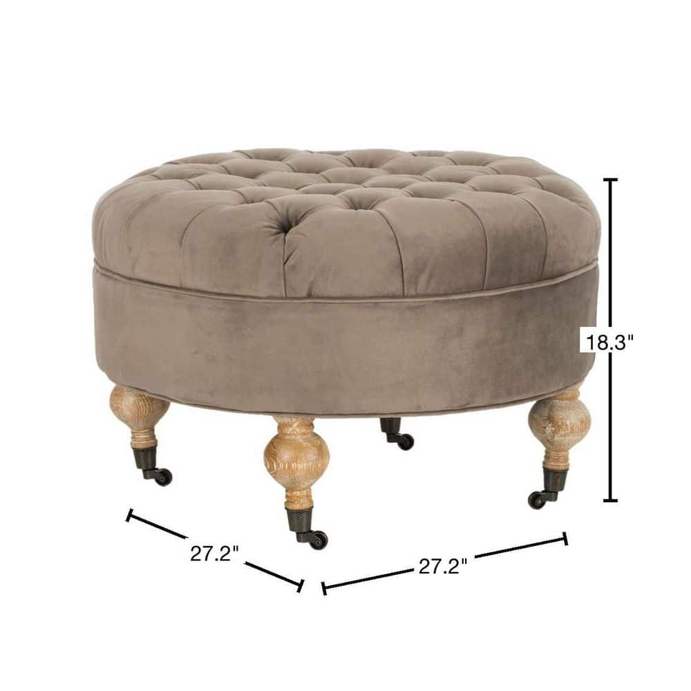 Clara Gray Tufted Round Cotton Velvet Ottoman