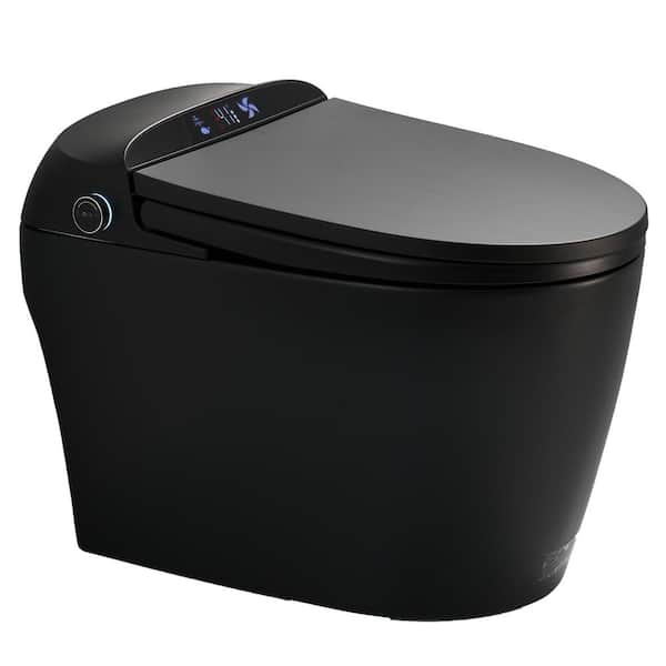 LORDEAR 1-Piece 1.28 GPF Dual Flush Elongated Smart Bidet Toilet with Digital Display in Matte Black