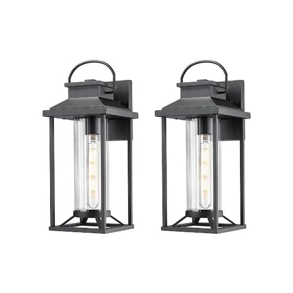 Sunpez 2-Pack 1-Light Outdoor Coach Lighting Fixtures Black Sconce Lantern for House Front Porch, E26, No Bulbs Included (A)