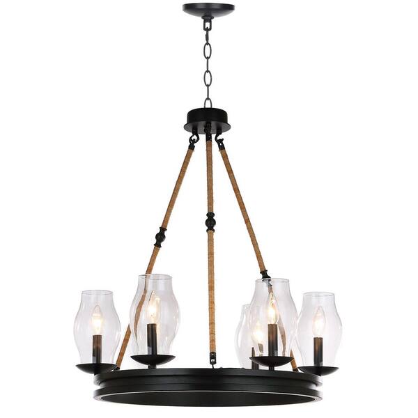 Safavieh Cadia 31-in French Gold/Matte Black Industrial LED Flush Mount Light