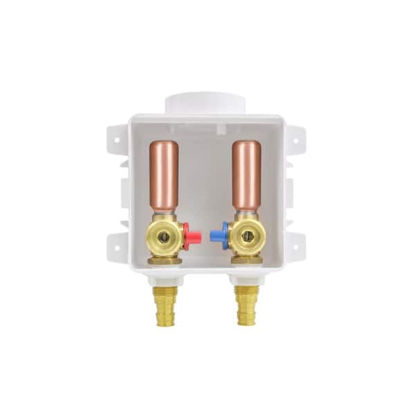 1/2 in. F1960 PEX Brass Valve Fittings in White ABS Washing Machine Compact Outlet Box with Hammer Arrester 2-Pack