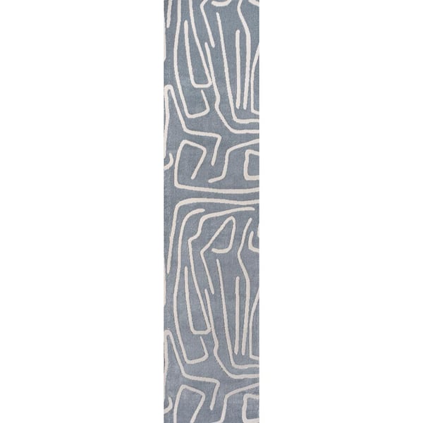 Alcina Modern Scandinavian Graphic Lines High-Low Blue/White 2 ft. x 8 ft. Runner Rug
