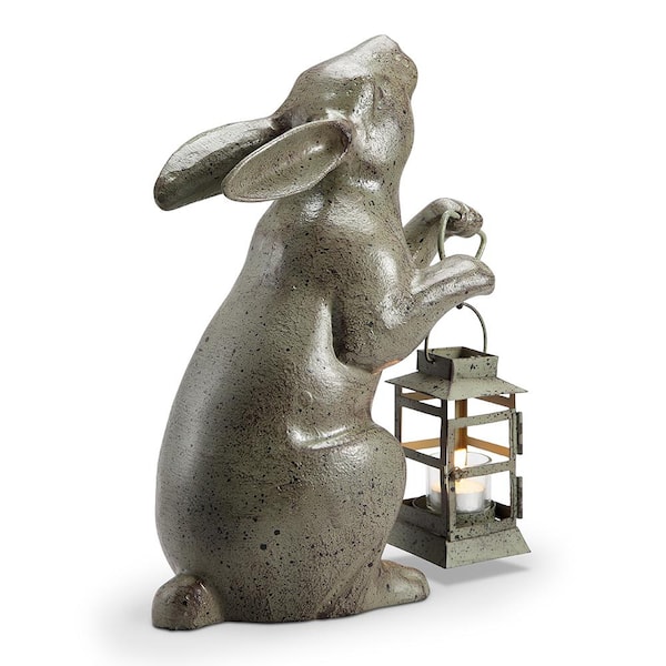 Running Bunny Rabbit Garden Sculpture Metal Outdoor Statue Bronze Finish 15"W 