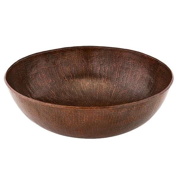 Premier Copper Products Large Round Hammered Copper Vessel Sink in Oil Rubbed Bronze