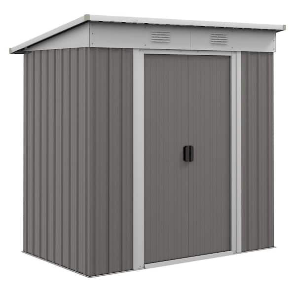 6 ft. W x 4 ft. D Gray Metal Lean to Garden Shed with Double Sliding Doors for Backyard, Patio, Lawn (24 sq. ft. )