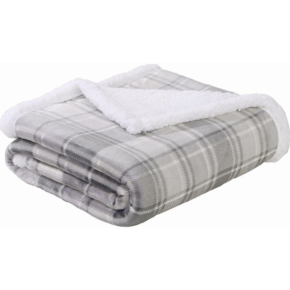 Tidoin Plaid Gray Polyester 50 in. x 60 in. Throw Blanket SOFTYDKT